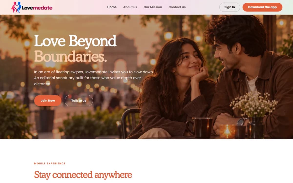 LoveMe Date homepage at lovemedate.com