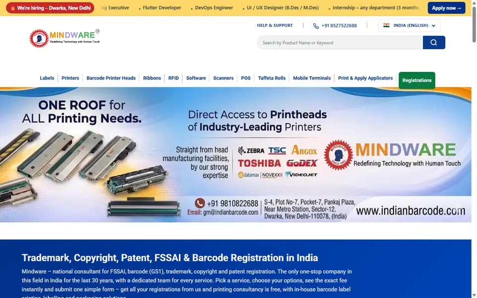 indianbarcode.com homepage
