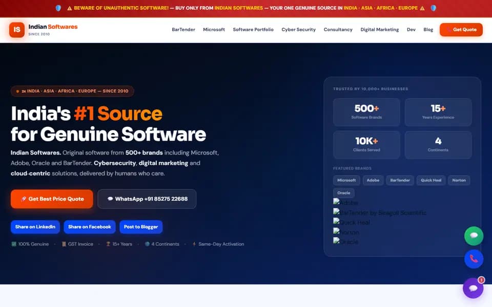 indiansoftwares.co.in homepage