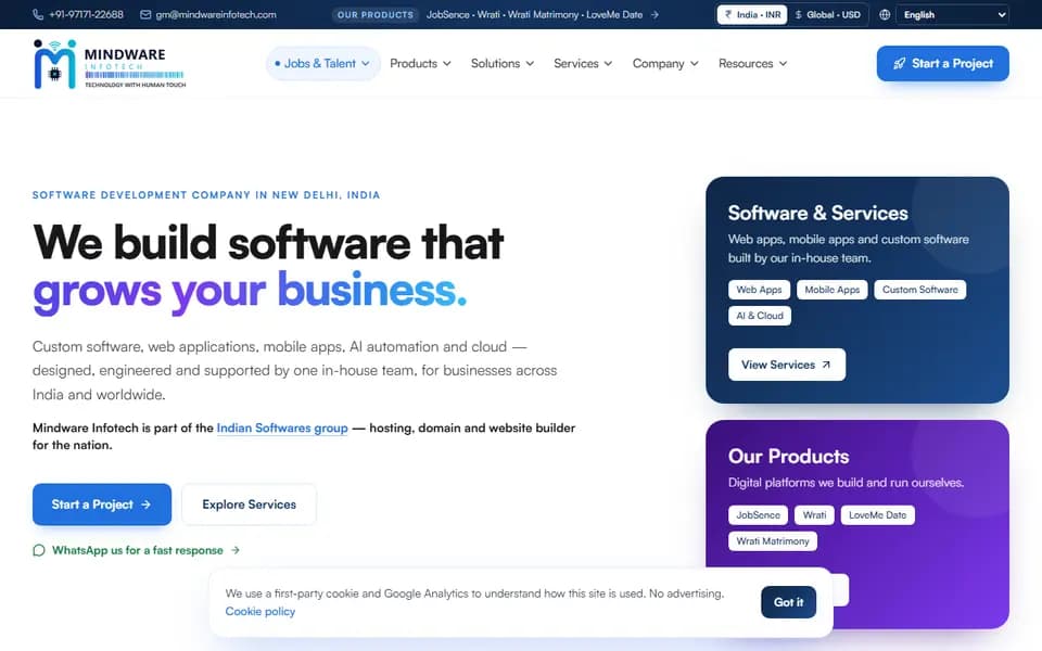 mindwareinfotech.com homepage