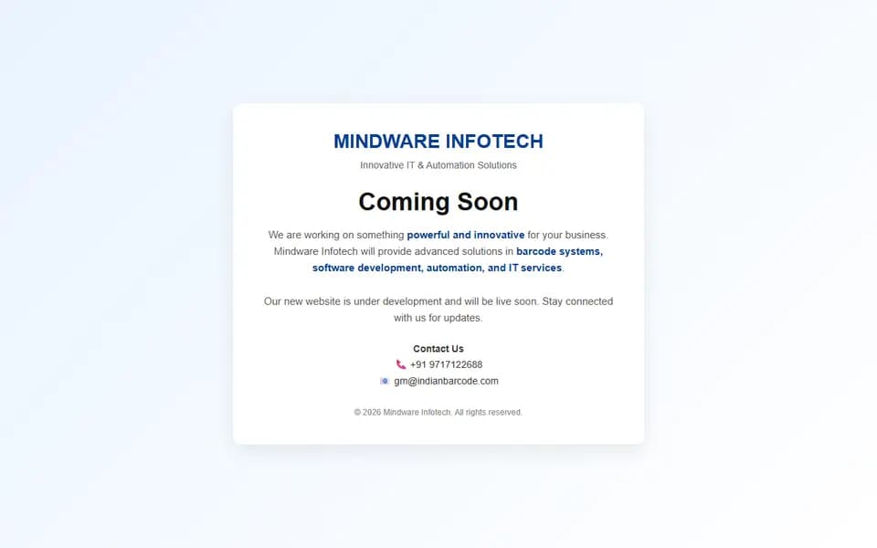 mindwareinfotech.in homepage